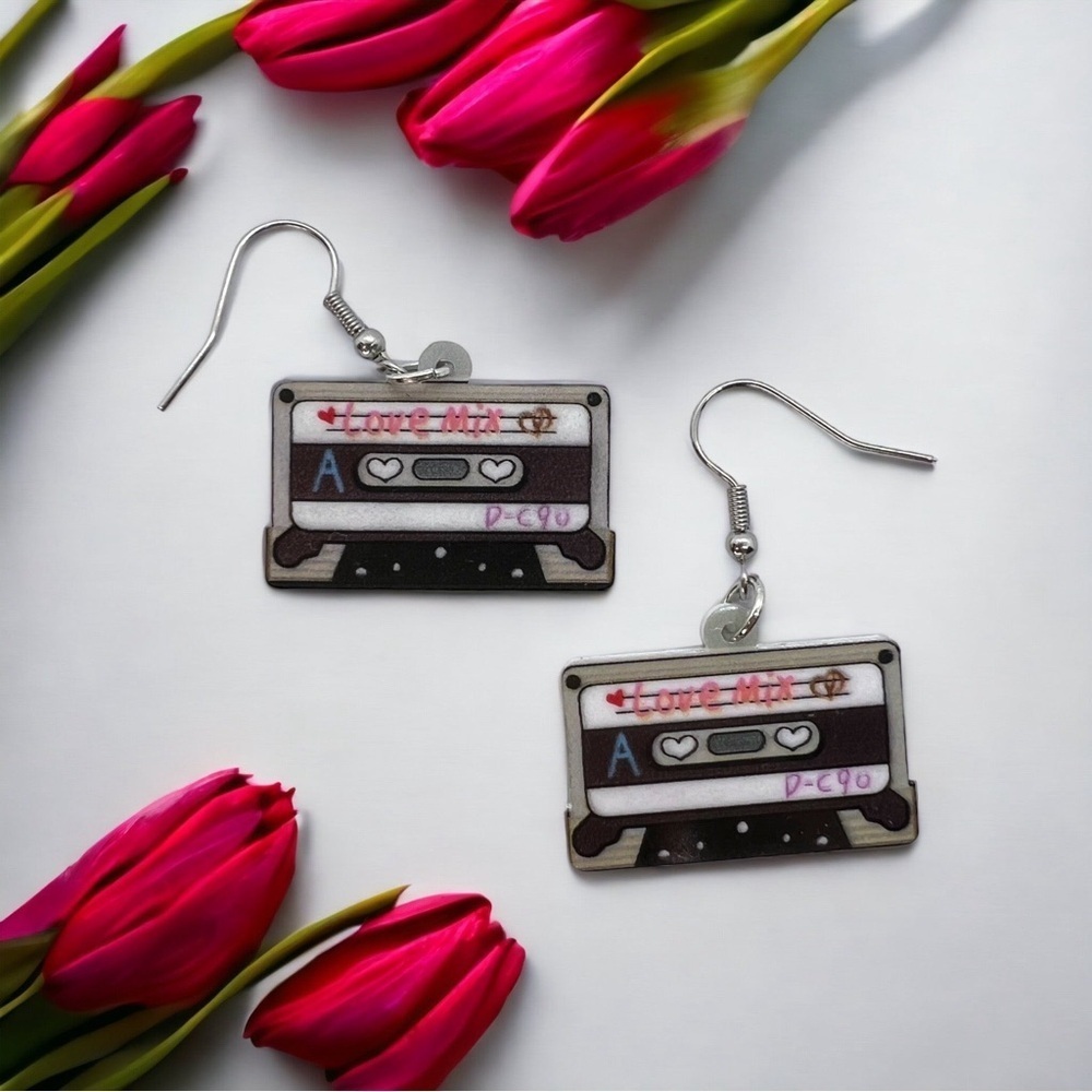 NWT Love Mix Cassette Earrings - Perfect for Music Lovers and Retro Enthusiasts!